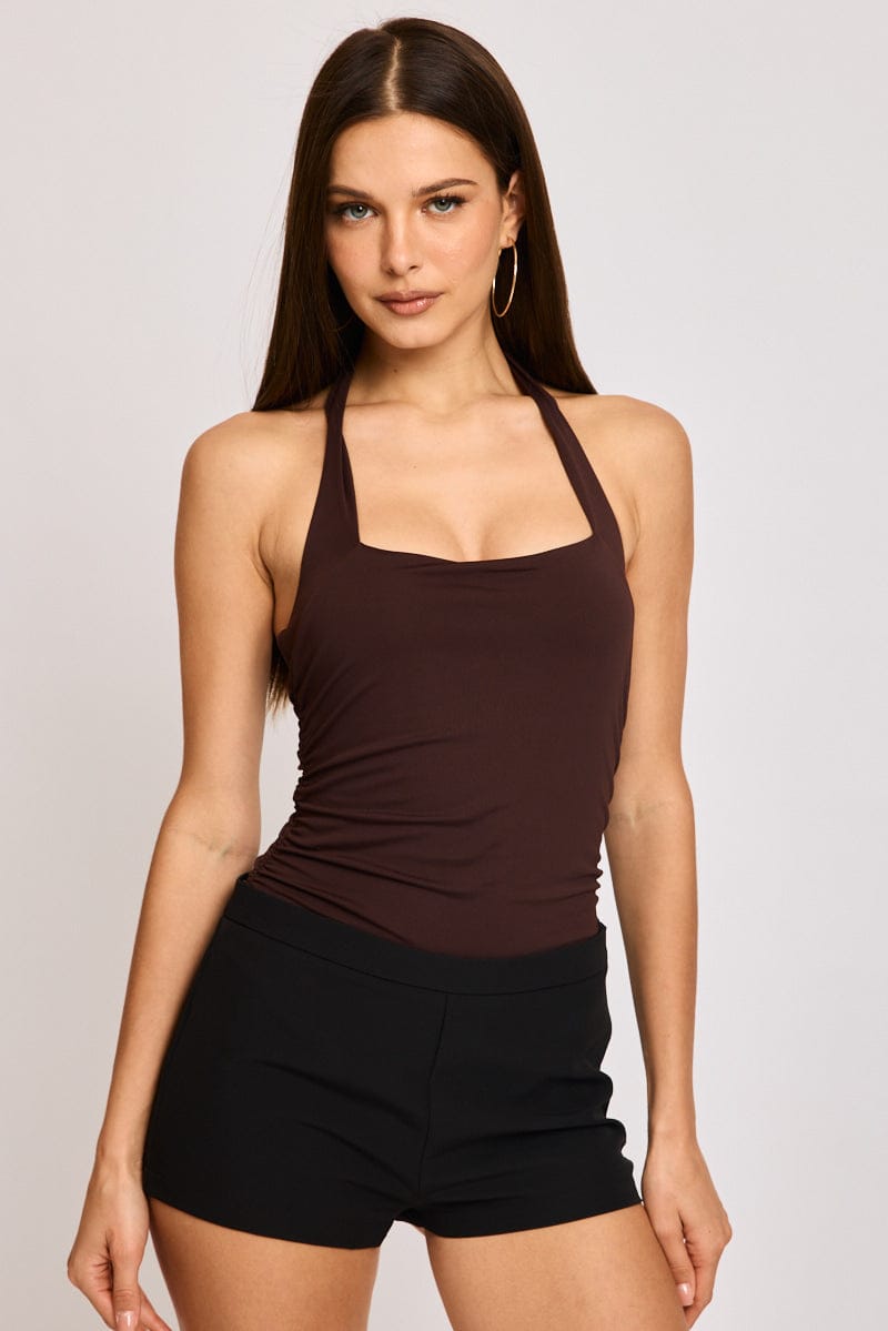 Brown Halter Neck Bodysuit