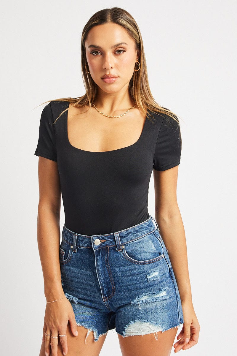 Black Bodysuit Short Sleeve Supersoft