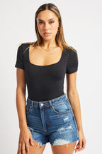 Black Bodysuit Short Sleeve Supersoft