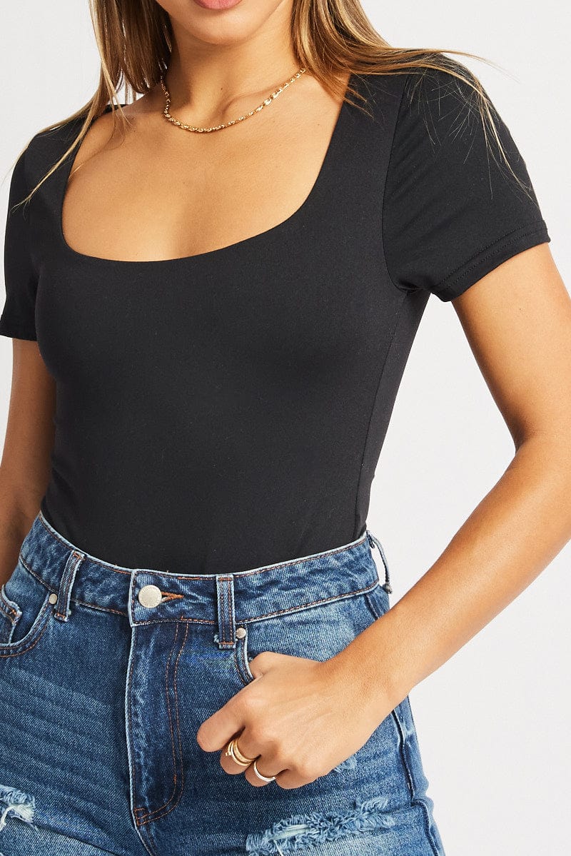 Black Bodysuit Short Sleeve Supersoft