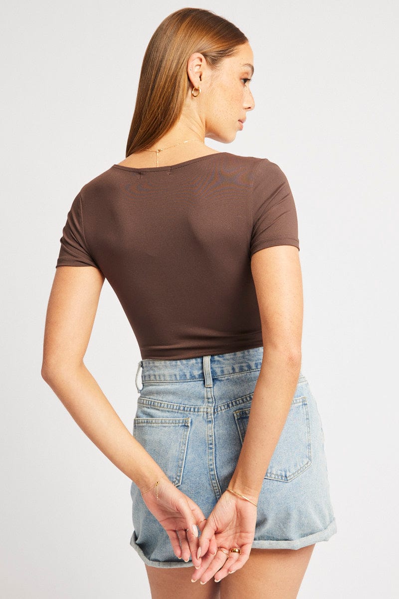 Brown Bodysuit Short Sleeve Supersoft