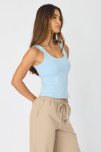 Blue Sleeveless Scoop Neck Tank Top