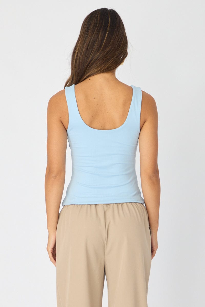 Blue Sleeveless Scoop Neck Tank Top