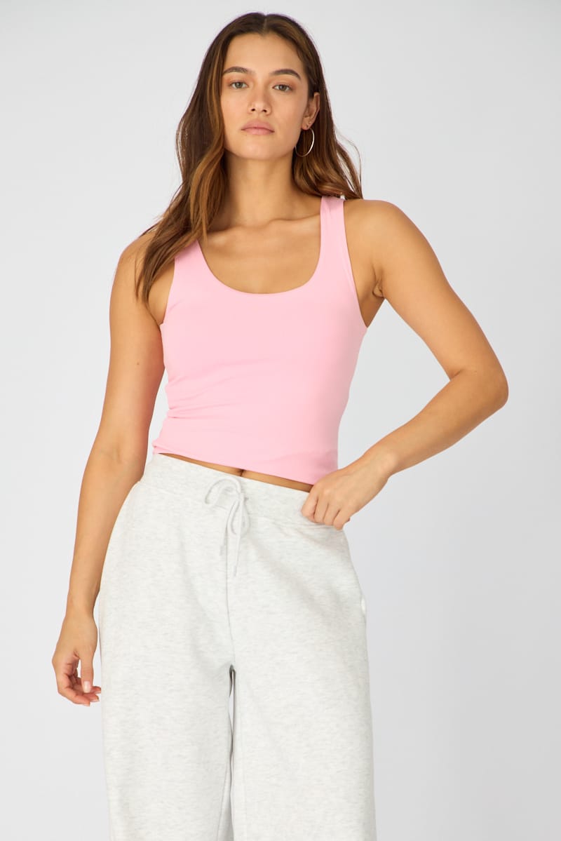 Pink Sleeveless Scoop Neck Tank Top