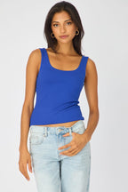 Blue Sleeveless Scoop Neck Tank Top