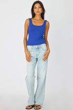 Blue Sleeveless Scoop Neck Tank Top