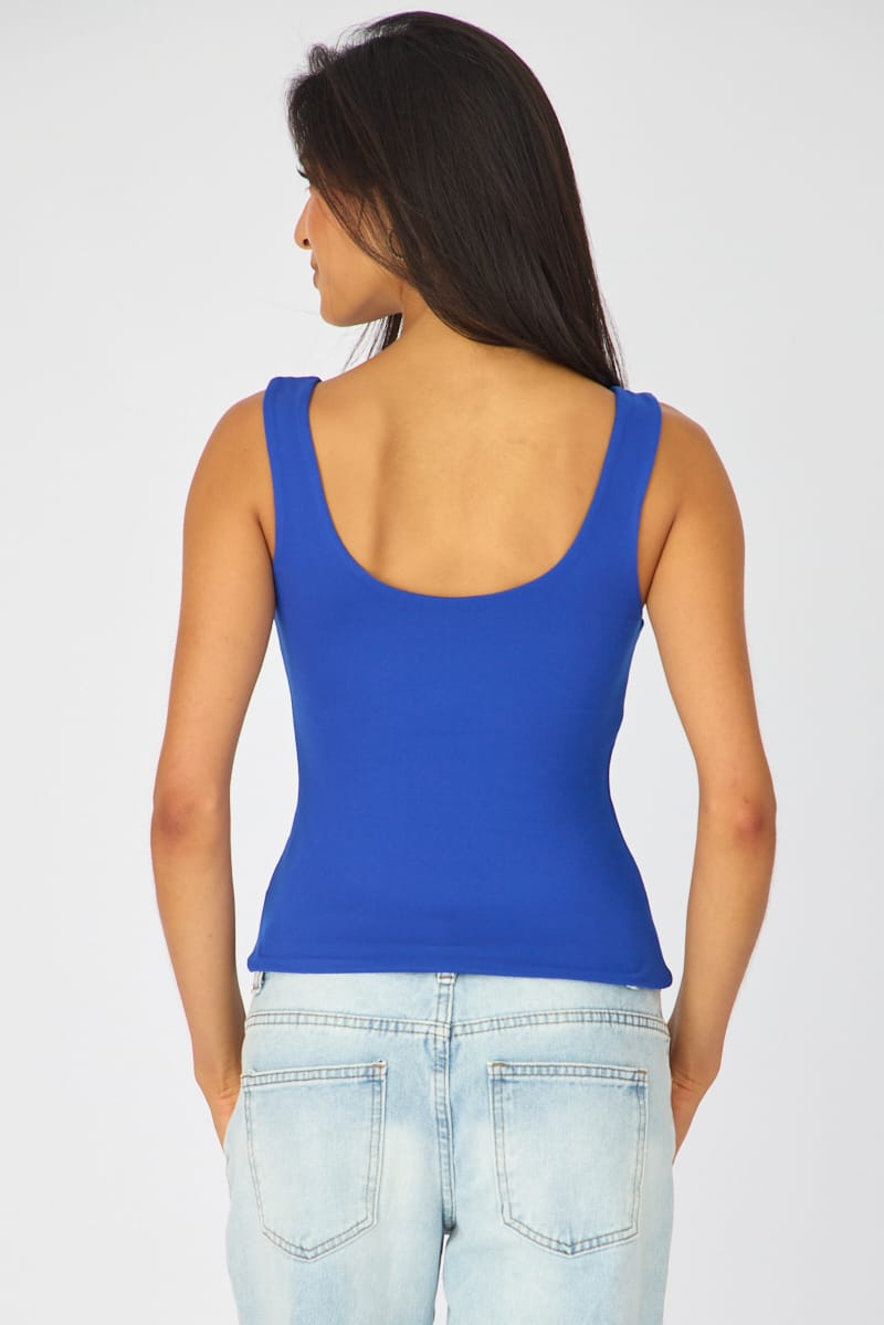 Blue Sleeveless Scoop Neck Tank Top
