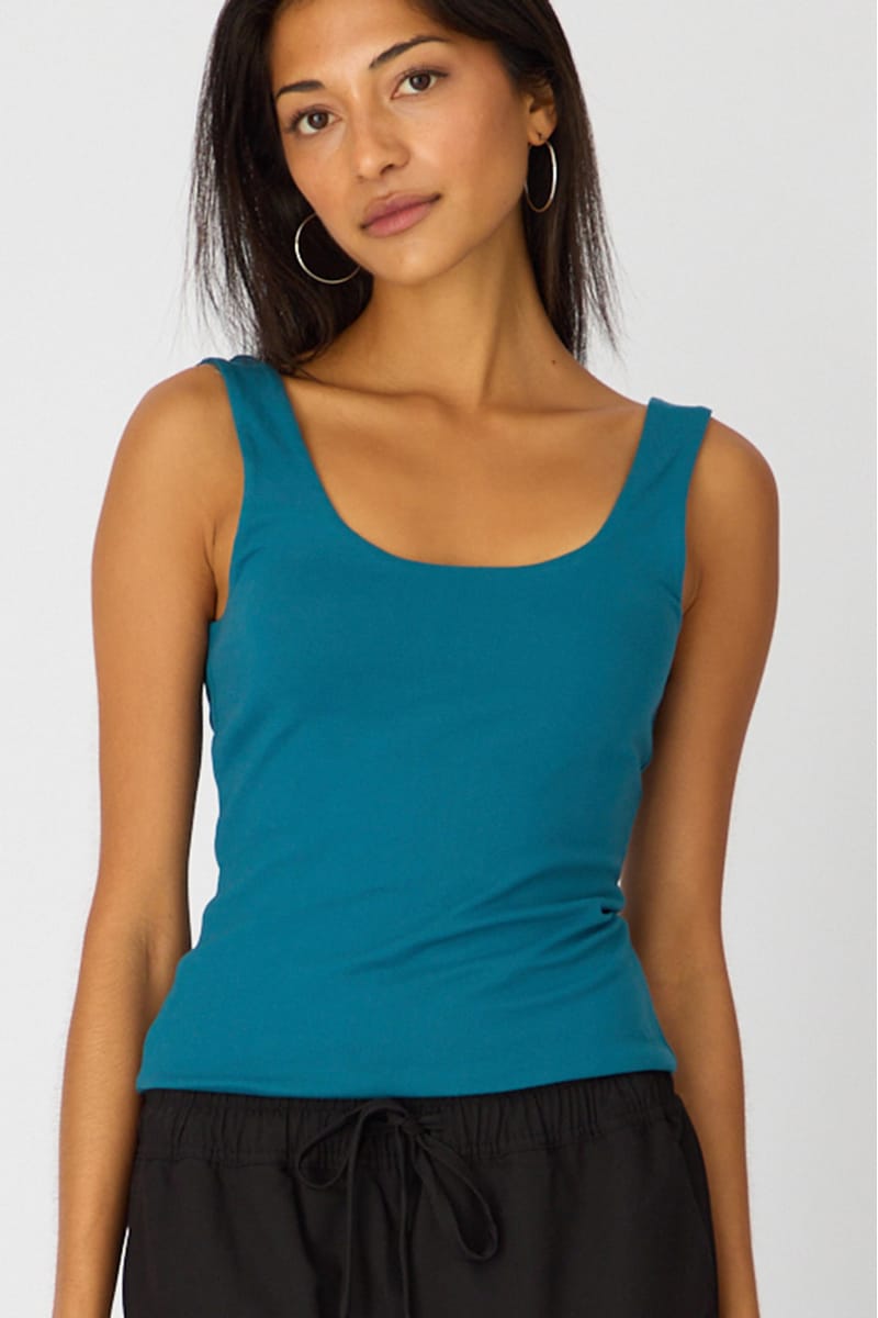 Blue Sleeveless Scoop Neck Tank Top