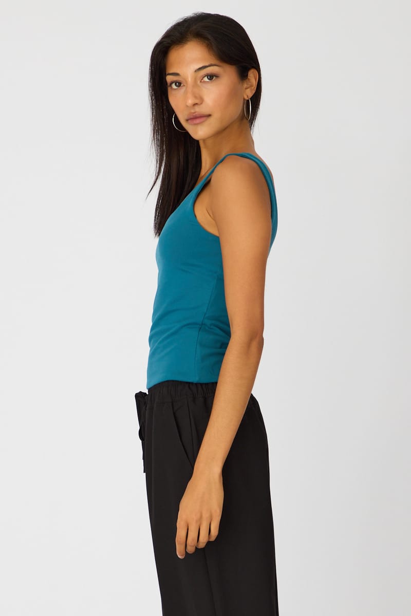 Blue Sleeveless Scoop Neck Tank Top