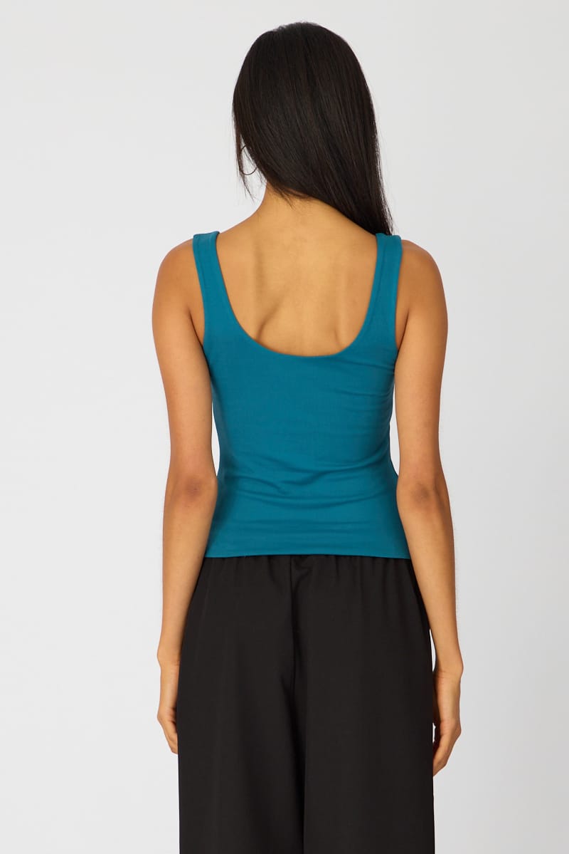 Blue Sleeveless Scoop Neck Tank Top