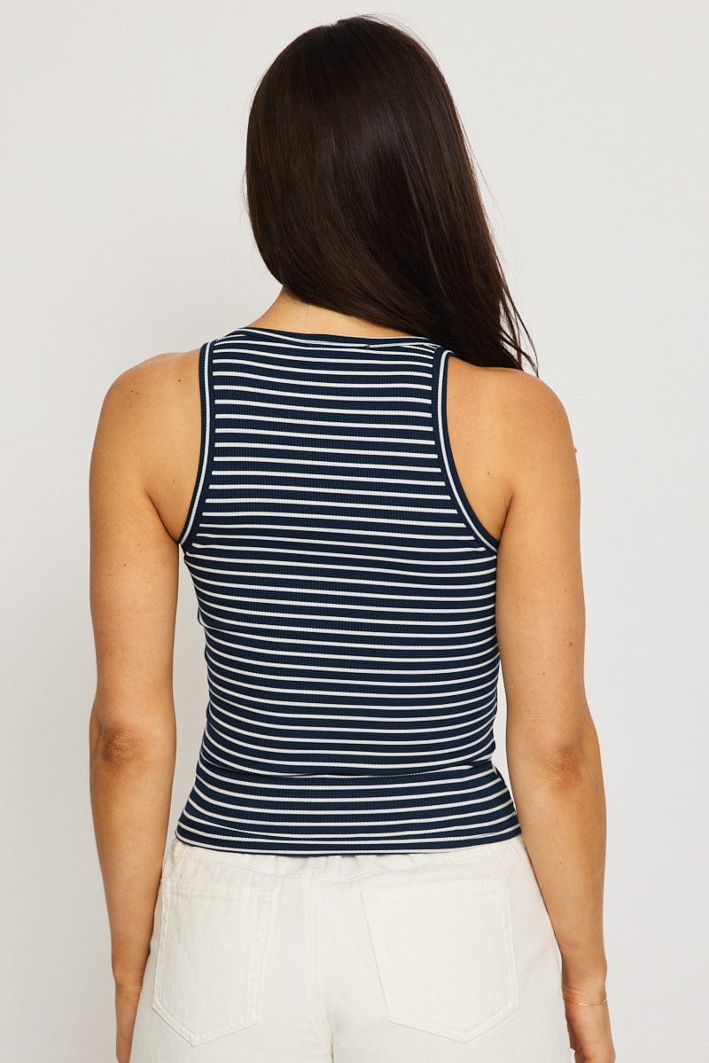 Blue Stripe Striped Tank Sleeveless