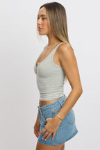Grey Rib Tank Button Front