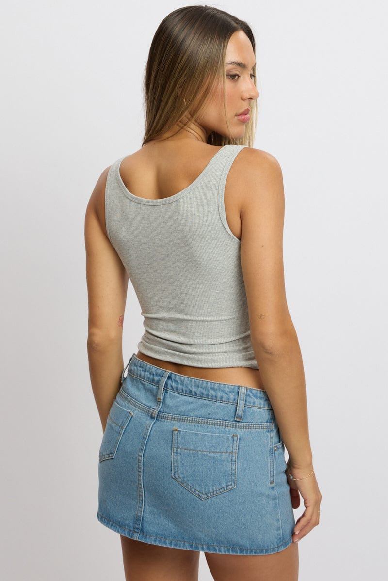 Grey Rib Tank Button Front