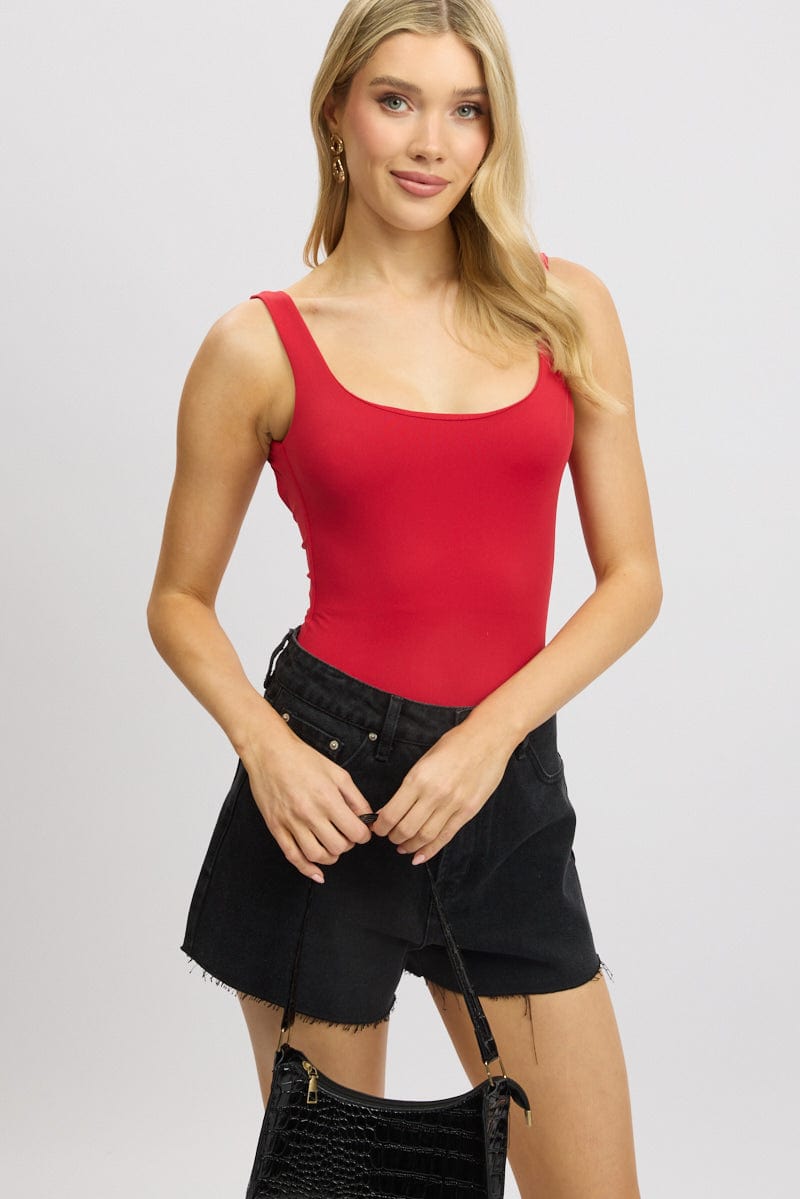 Red Bodysuit Sleeveless Scoop Neck