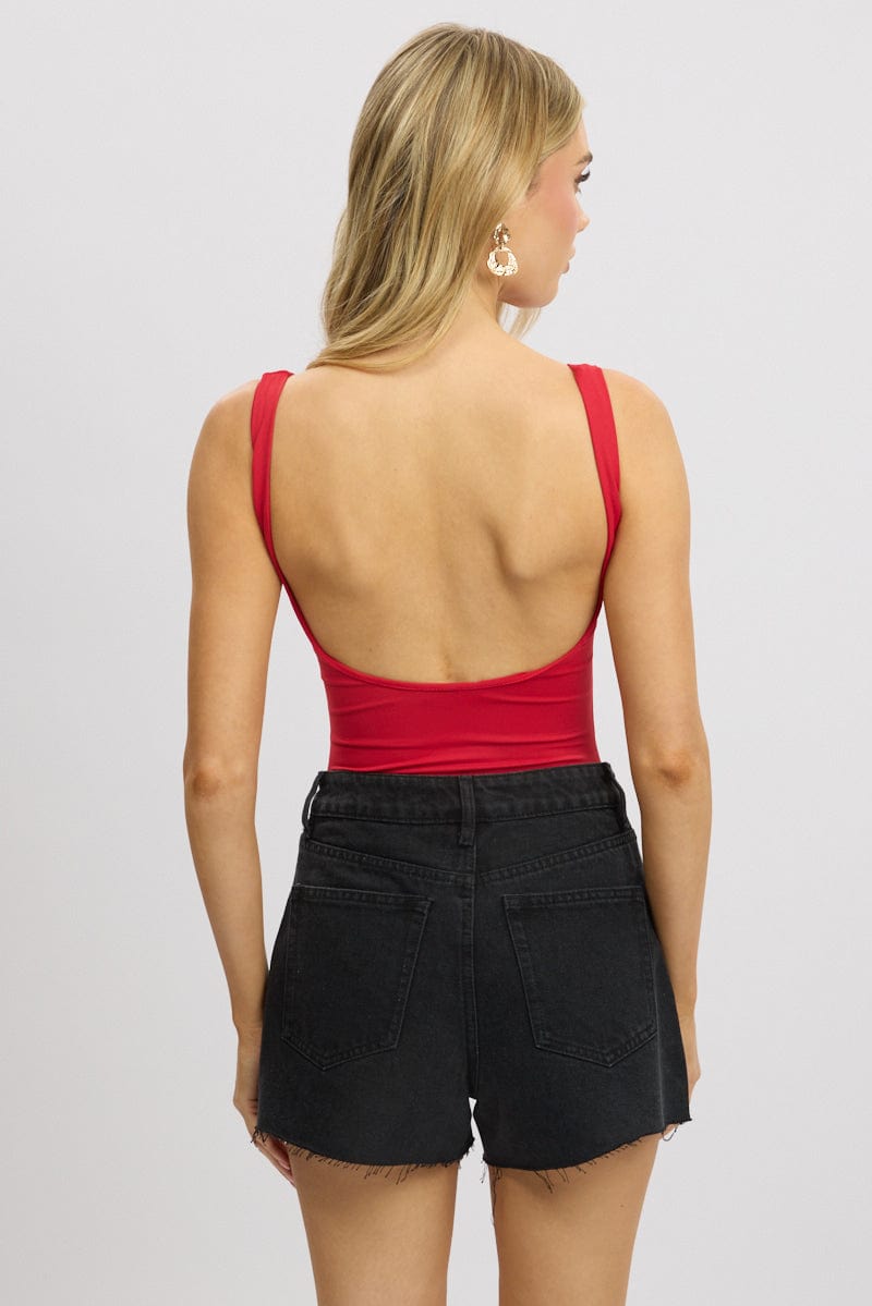 Red Bodysuit Sleeveless Scoop Neck