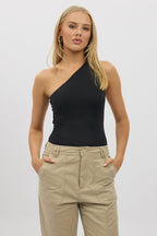 Black One Shoulder Bodysuit Supersoft