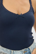 Blue Sleeveless Tank Top Rib