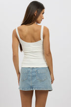 White Sleeveless Tank Top Rib