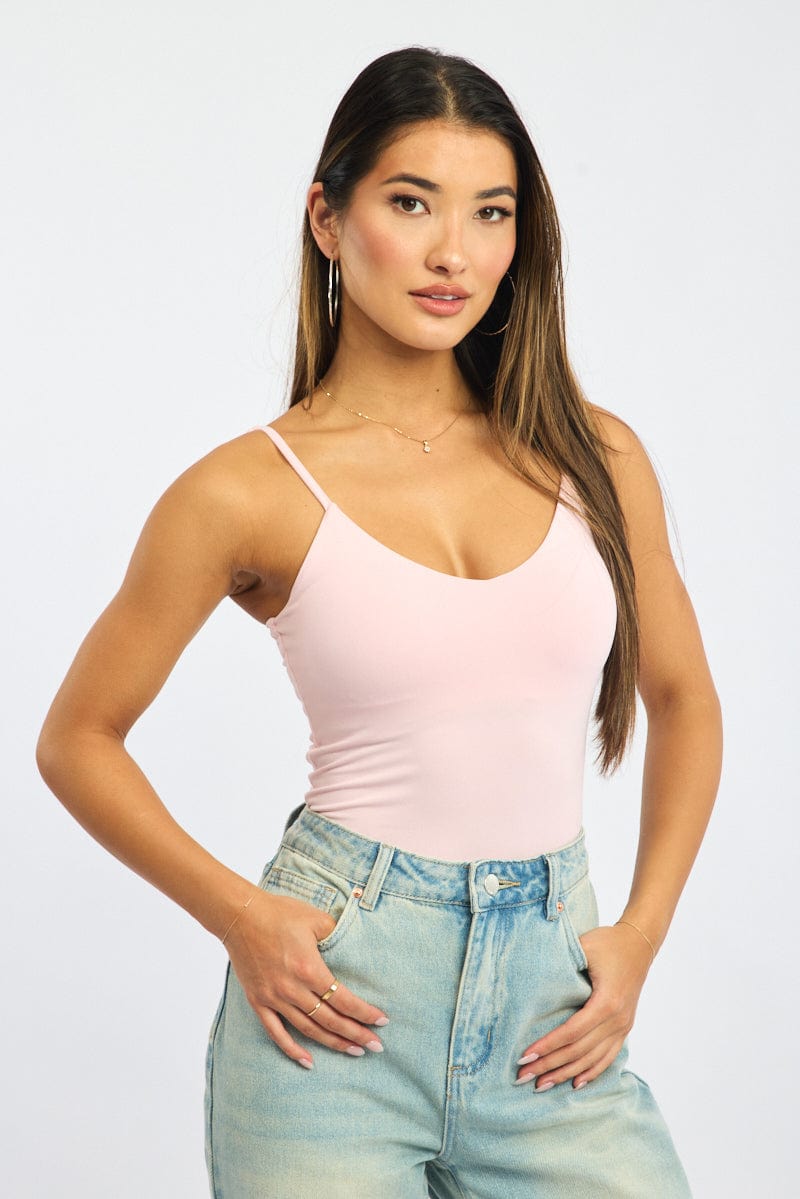 Pink Supersoft Bodysuit Sleeveless Bra Insert