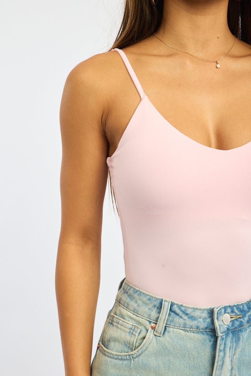 Pink Supersoft Bodysuit Sleeveless Bra Insert