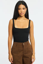 Black Supersoft Bodysuit Square Neck Sleeveless