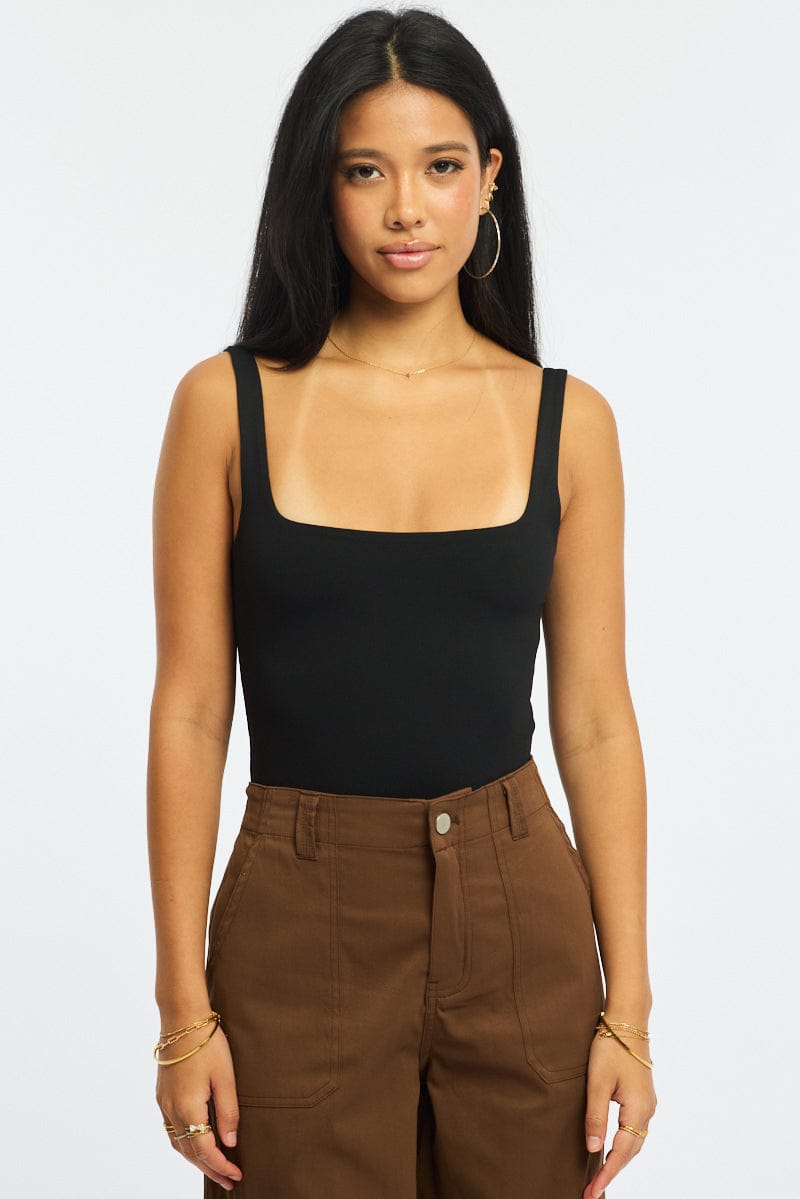 Black Supersoft Bodysuit Square Neck Sleeveless
