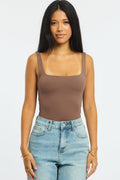 Brown Supersoft Bodysuit Square Neck Sleeveless