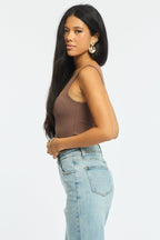 Brown Supersoft Bodysuit Square Neck Sleeveless