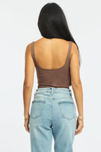 Brown Supersoft Bodysuit Square Neck Sleeveless