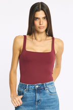 Red Supersoft Bodysuit Square Neck Sleeveless