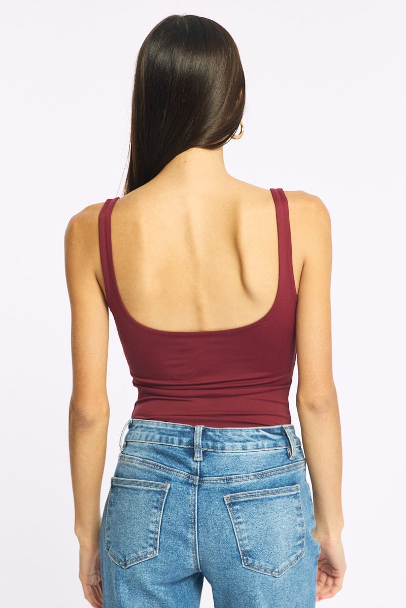 Red Supersoft Bodysuit Square Neck Sleeveless