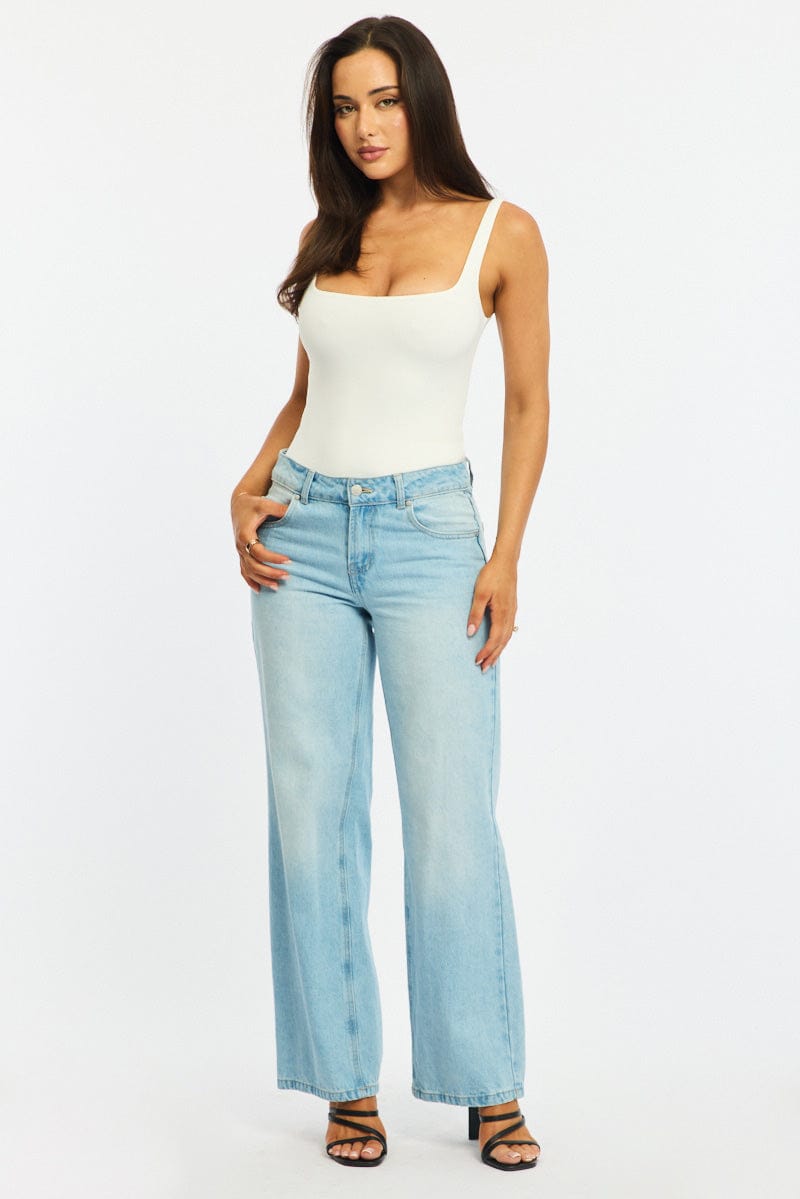 White Supersoft Bodysuit Square Neck Sleeveless