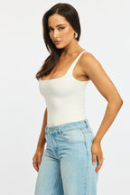 White Supersoft Bodysuit Square Neck Sleeveless