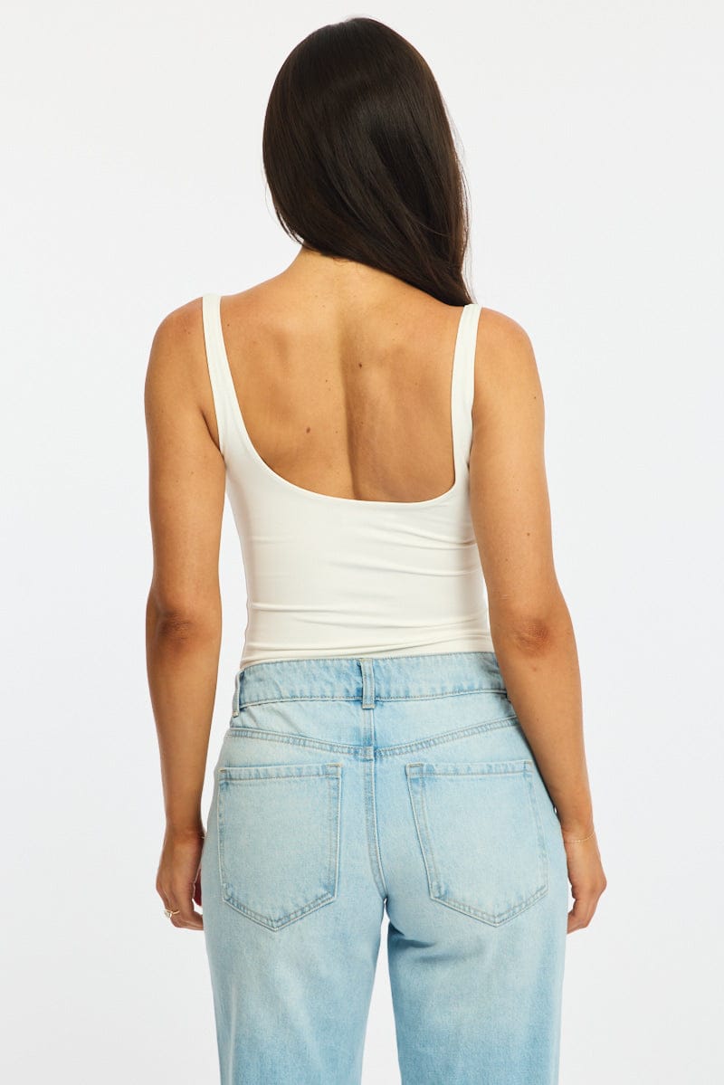 White Supersoft Bodysuit Square Neck Sleeveless
