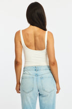 White Supersoft Bodysuit Square Neck Sleeveless