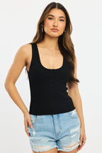 Black Henley Tank Top Sleeveless