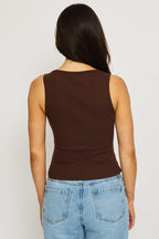 Brown Henley Tank Sleeveless