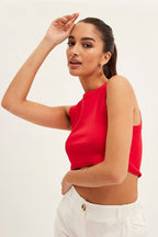 Red Tank Top Sleeveless Crew Neck