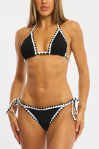 Black Triangle Bikini Set Contrast Binding