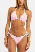 Pink Triangle Bikini Set Contrast Binding