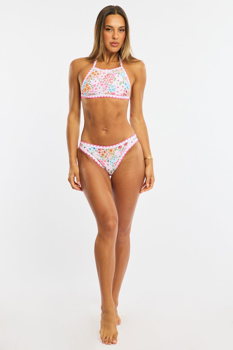 Multi Ditsy Contrast Binding Bikini Set