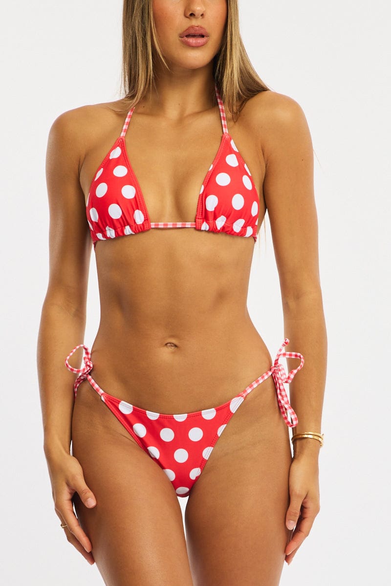 Red Polka Dot Triangle Bikini Set