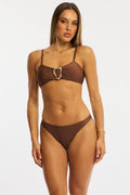 Brown Metal Hardware Detail Bikini Set