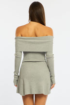Grey Knit Dress Long Sleeve Off Shoulder