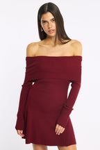 Red Knit Dress Long Sleeve Off Shoulder
