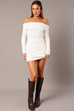 White Knit Dress Long Sleeve Mini