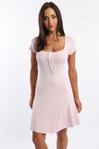 Pink Knit Dress Fit And Flare Short Sleeve