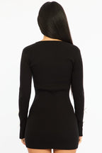 Black Knit Dress Long Sleeve Mini