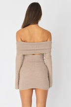 Beige Knit Dress Off Shoulder