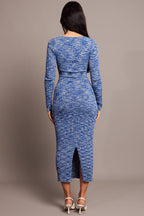 Blue Knit Dress Long Sleeve Space Dye